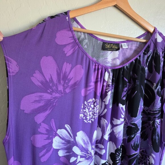 Bob Mackie Wearable Art Floral Maxi Dress Purple Size 3X Hawaiian Resort Stretch - Picture 6 of 9